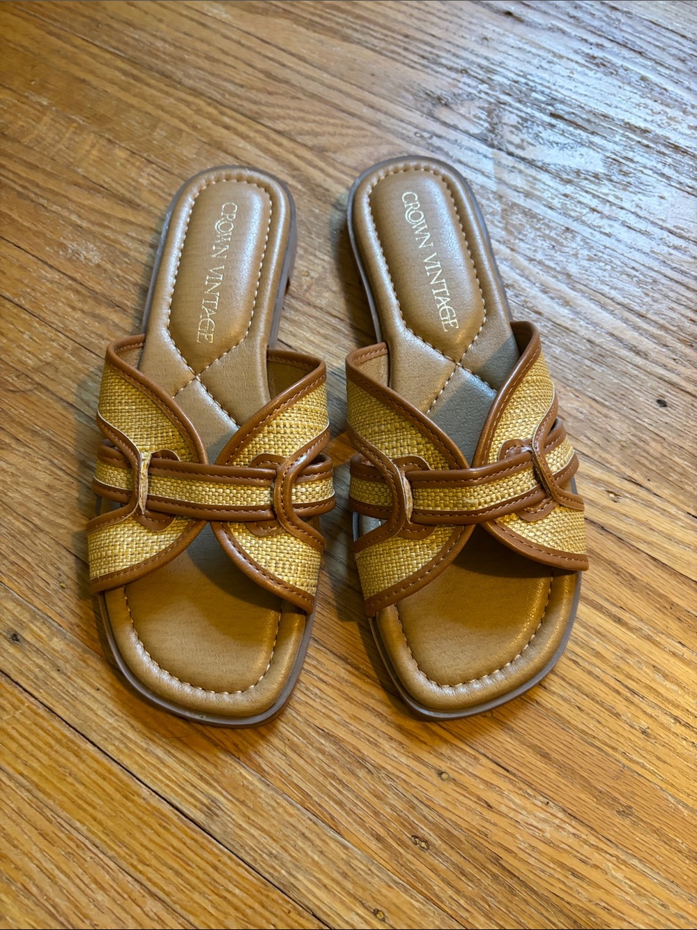 Crown Vintage Tan and Yellow Braided Slide Mules